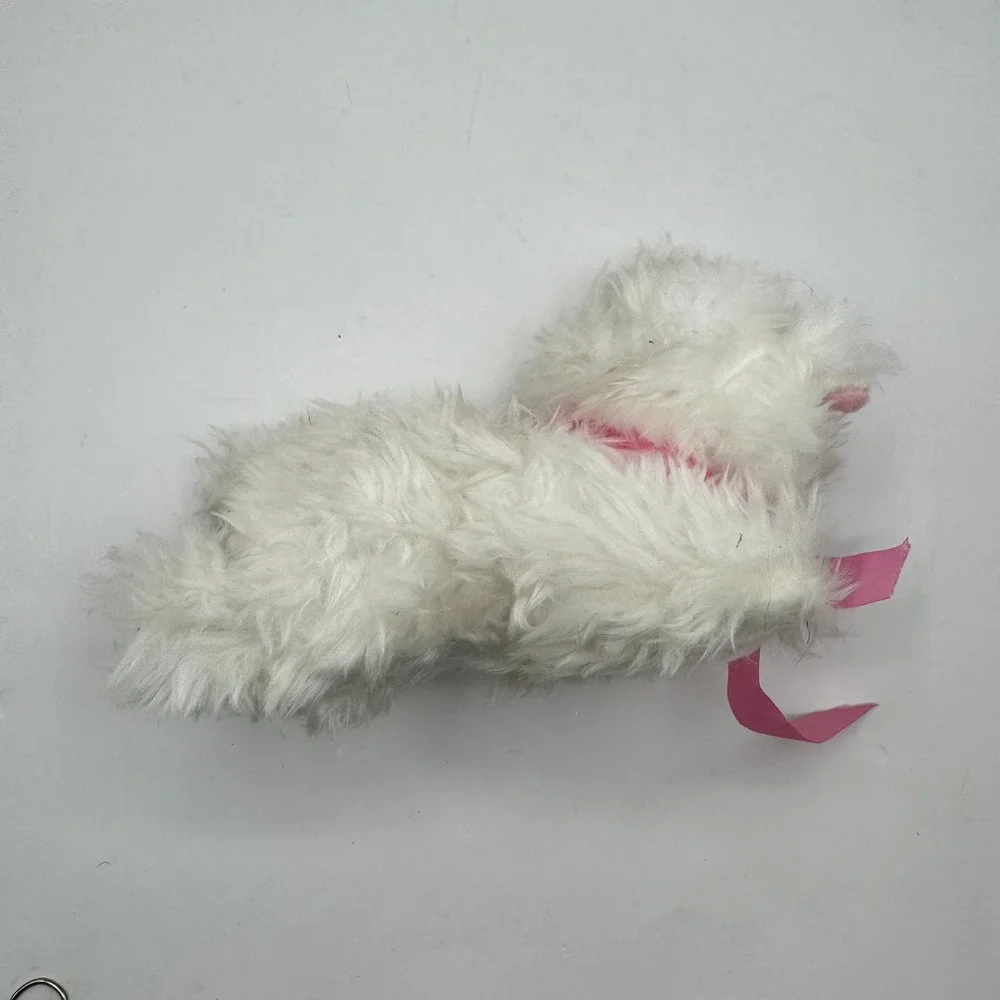 Dan Brechner Plush Cat Kids 9 Inch White Pink Ribbon Shaggy Vintage Kitty Toy